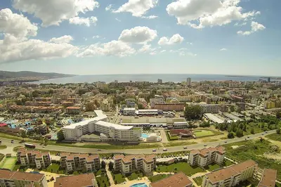 an aerial view of a city with buildings at Sunny beach family apartment 302, Sluneční pobřeží in Sunny Beach