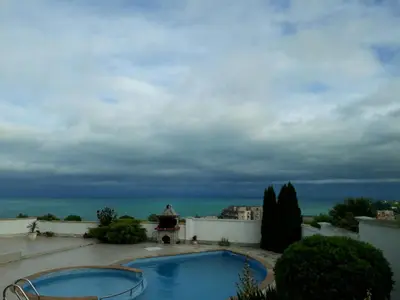 a view of a swimming pool on top of a building at Villa Byala Grape House in Byala