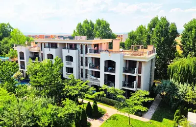 an aerial view of a building with trees at Attractive Studio-Apartment in Sunny Beach Cascadas Family Resort in Sunny Beach