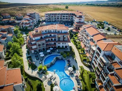an aerial view of a resort with a swimming pool at Apartment Victoria Hotel & SPA Aheloy in Kableshkovo