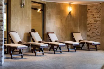 a row of chairs in a waiting room at The Cliff Lux Apartment Obzor, Burgas, Bulgaria in Obzor