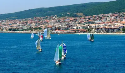 a group of sailboats in a large body of water at Harmony Suites-1 Private Apartment 42А in Sunny Beach
