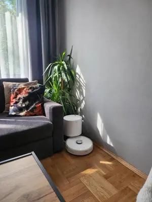 a living room with a couch and a plant at Апартамент 8 in Varna City