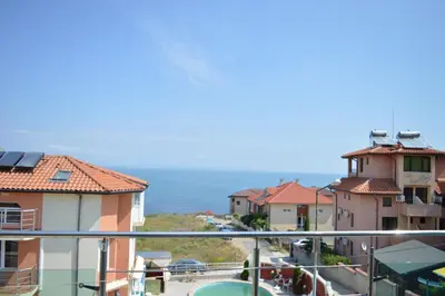 a view of the ocean from a balcony at Family Hotel Coral in Sozopol