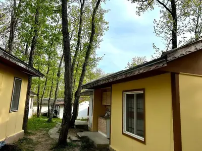 a yellow house with a tree next to it at Бунгала Мишел in Varna City