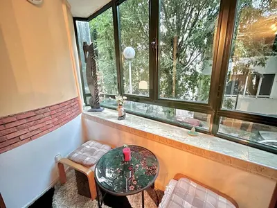 a room with a table and a window at Black Sea Varna Centre in Varna City