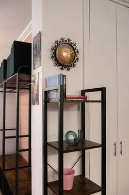 a room with two bunk beds and a shelf at Zen Studio - Oasis Beach Club in Lozenets