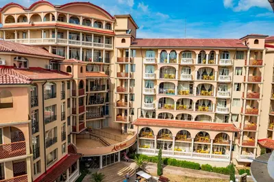 an aerial view of a large building at Menada Atrium Beach Apartments in Elenite
