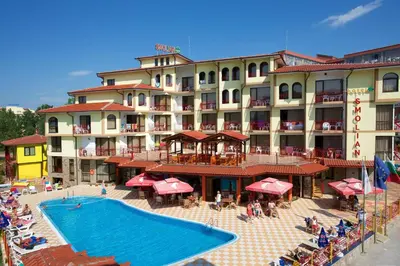 a hotel with a swimming pool and a resort at Hotel Smolyan in Sunny Beach