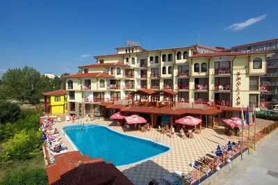 a hotel with a swimming pool and a resort at Hotel Smolyan in Sunny Beach