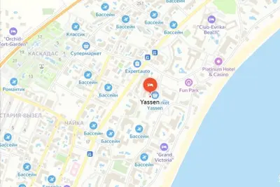 a map with a red spot on it at Yassen Sunny Beach in Sunny Beach