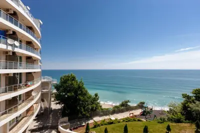 a view of the ocean from a building at Beach Front Luxurious Two Bedroom Apartment in Byala