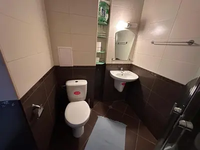 a bathroom with a toilet and a sink at Апартамент Emilia in Ravda