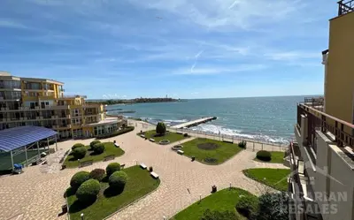 a view of the ocean from a building at The Royal Bay Hideaway Studio in Aheloy