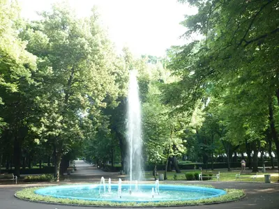 a fountain in the middle of a park at Sea Garden Plaza Apartment - Free Parking in Burgas City