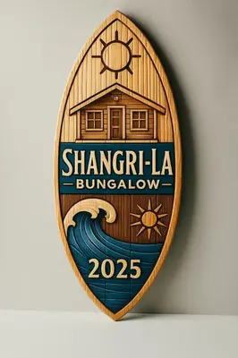 a wooden sign with a shangri la building at Бунгало Шангри Ла - 1, плаж Градина in Sozopol