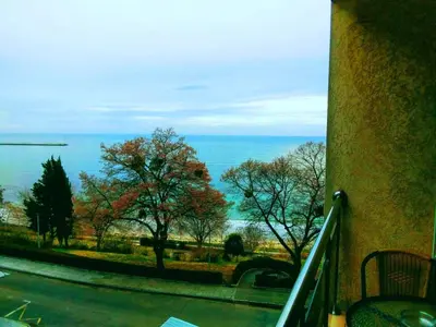 a view of the ocean from a balcony at Vigo apartment in Nesebar