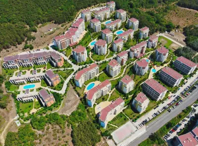 an aerial view of a resort with many buildings at Golden Lady in Sveti Vlas