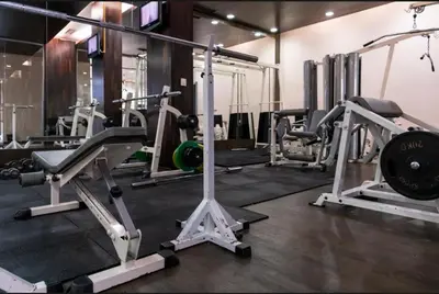 a gym with lots of machines and weights at Garden of Eden- Apartments Sweet Dreams Rey&Mar Saint Vlas in Sveti Vlas