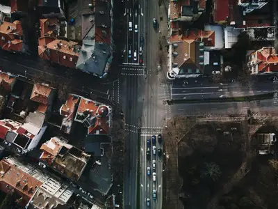 an overhead view of a city intersection with traffic at Cozy Studio in Varna City Center in Varna City