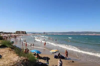a group of people on the beach at a beach at SAINT ELENA APART COMPLEX 47 Studio in Sunny Beach