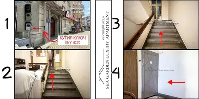 four different pictures of a stairway in a building at Sea Garden luxury appartments in Varna City