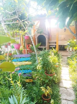 a garden with a bunch of plants and flowers at Family House Victoria' Garden in Primorsko