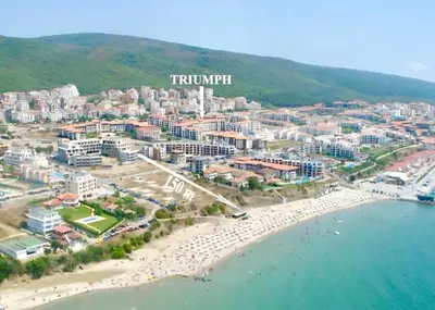 an aerial view of a beach in a resort at Studio Blue Triumph in Sveti Vlas