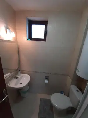 a small bathroom with a toilet and a sink at Dream apartment in sunny beach in Kosharitsa