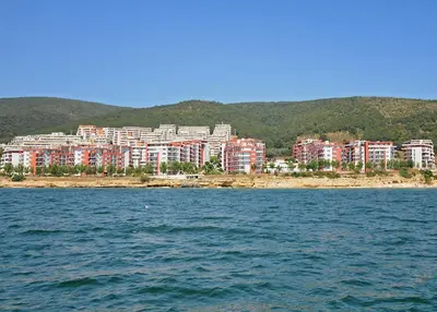 a city on the shore of a body of water at Marina and Panorama Deluxe Apartments in Burgas City
