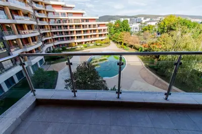 a view from a balcony of a building at Platinum apartment in Bŭnzareto