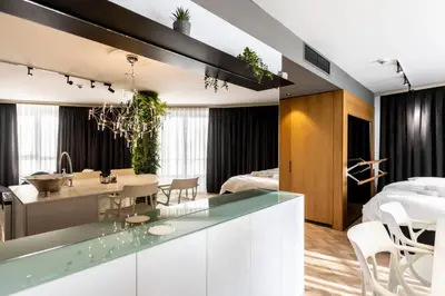 a kitchen and living room with a dining room at Arena MALL Galleria & Parking 4 in Burgas City