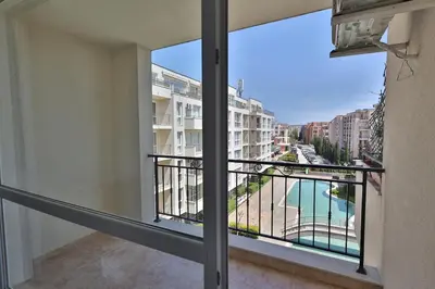 an apartment balcony with a view of the street at Apartament Casa del Sol no 115 in Sunny Beach