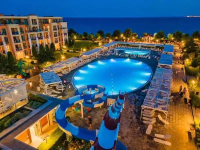 an overhead view of a swimming pool at a resort at Premier Fort Beach Hotel ! in Sveti Vlas