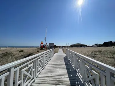 a wooden boardwalk leading to the beach at Oasis Beach Club - 