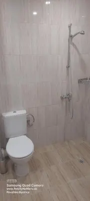 a bathroom with a toilet and a shower at Apartman RS in Lozenets