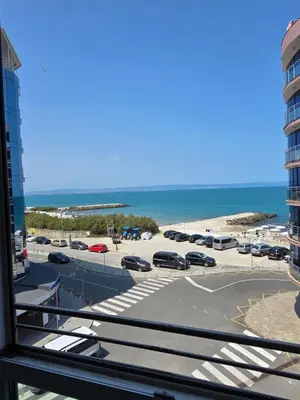 a view from a window of a parking lot at Izabela in Pomorie