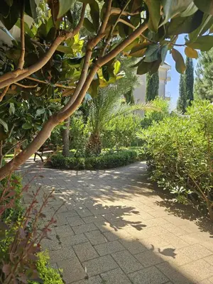 a walkway in a park with trees and bushes at Messembria Palace in Sunny Beach