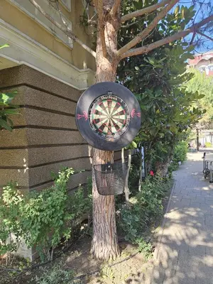 a dart board on the side of a tree at Messembria Palace in Sunny Beach