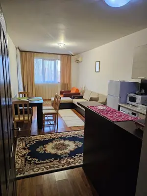 a room with a kitchen and a living room at Двокімнатна квартира у Panorama Bay 2 в Святому Власі Болгарія in Sveti Vlas
