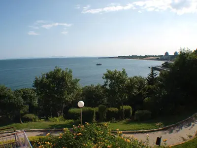 a view of a body of water with a boat at Nessebar View Apartament in Nesebar