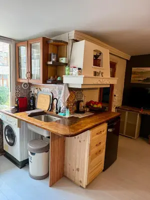 a kitchen with a sink and a dishwasher at Art Lux Studio 1 in Burgas City