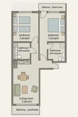a floor plan of a apartment with a bedroom at Apartment George - 3 pools, 2 bedrooms & 2 bathrooms in Sunny Beach