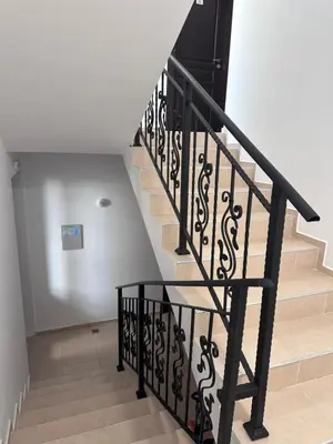 a staircase with black railings in a house at Villa Tanita in Ravda