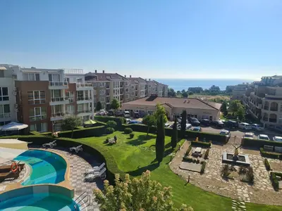an aerial view of a park with a swimming pool at 2BR Sea Sunrise View Apartment Happy Place in Chernomorets