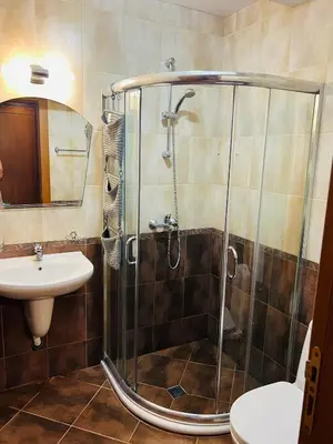 a bathroom with a shower and a sink at GREEN PARADISE apartments in Sveti Vlas