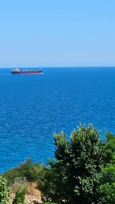 a container ship in the middle of the ocean at Апартаменты за гости Гавань in Byala