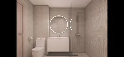 a bathroom with a toilet and a round mirror at Sorento Sole Mare in Sveti Vlas
