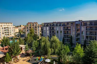 an aerial view of a city with tall buildings at Rainbow 3 - Menada Apartments in Sunny Beach