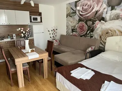 a living room with a couch and a table at Apart Sweet Homes 5 - Apartments for guests in Sunny Beach